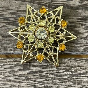 Radiant Gold and Yellow Starburst Brooch